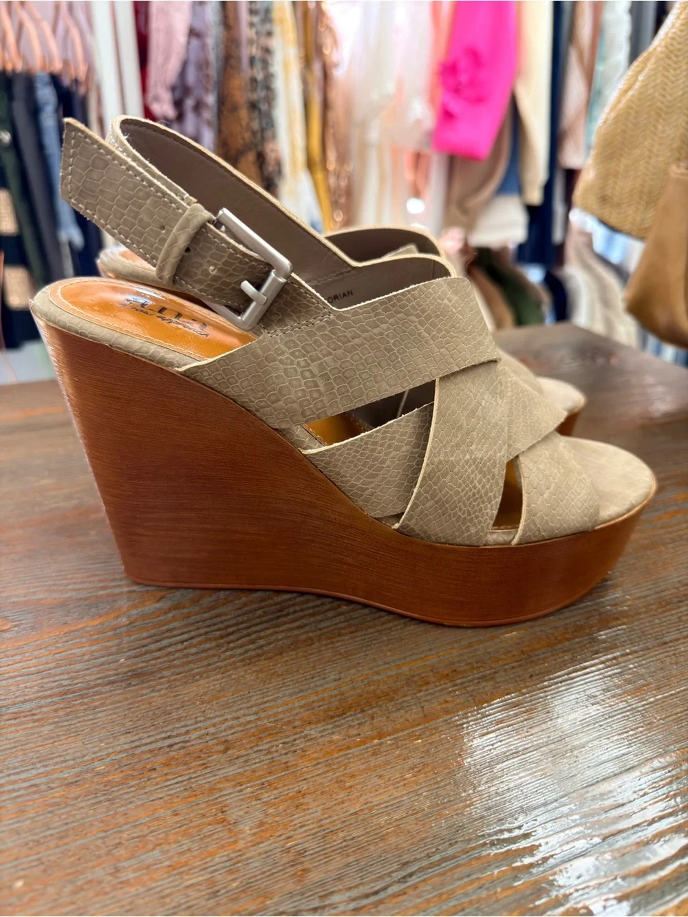 🍀3/$30 a.n.a Tan Crisscross Platform Wedge Sandals